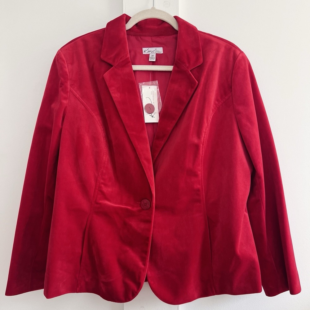 Kim Rogers Petite Womens Red Blazer 14P Petite Polyester Button Front NWT
